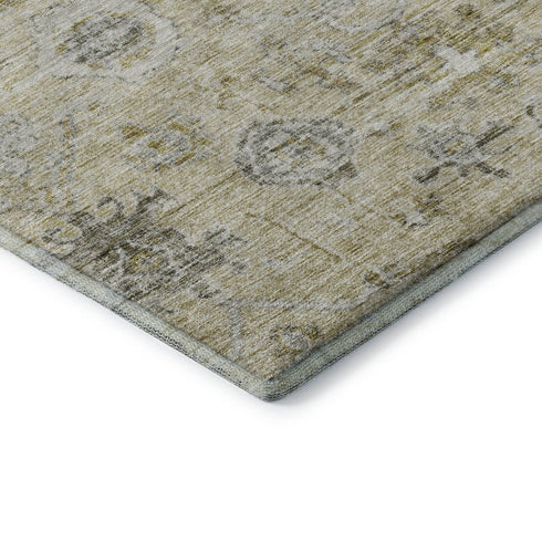 5' X 8' Beige Gray And Brown Damask Washable Area Rug With UV Protection