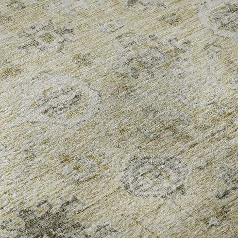 5' X 8' Beige Gray And Brown Damask Washable Area Rug With UV Protection