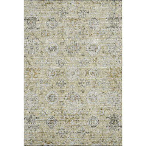 5' X 8' Beige Gray And Brown Damask Washable Area Rug With UV Protection