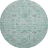 8' Teal Silver And Gray Damask Washable Round Rug With UV Protection