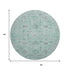 8' Teal Silver And Gray Damask Washable Round Rug With UV Protection