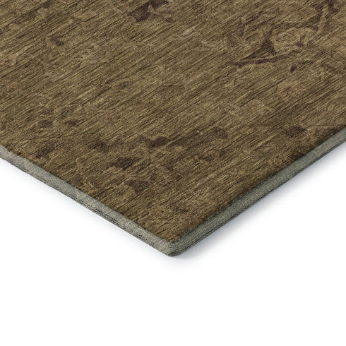 5' X 8' Brown And Coffee Medallion Washable Area Rug With UV Protection