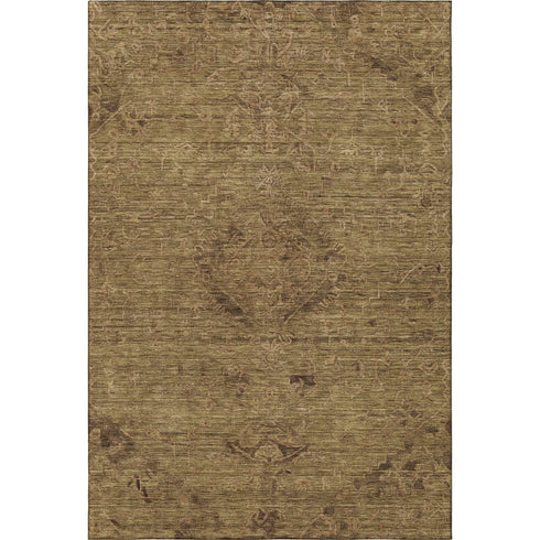 5' X 8' Brown And Coffee Medallion Washable Area Rug With UV Protection