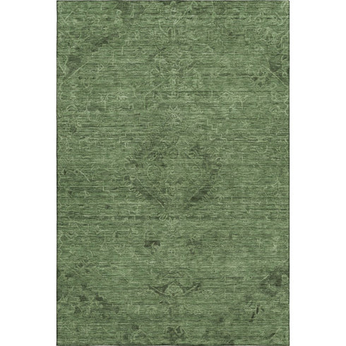 5' X 8' Fern Green And Emerald Medallion Washable Area Rug With UV Protection