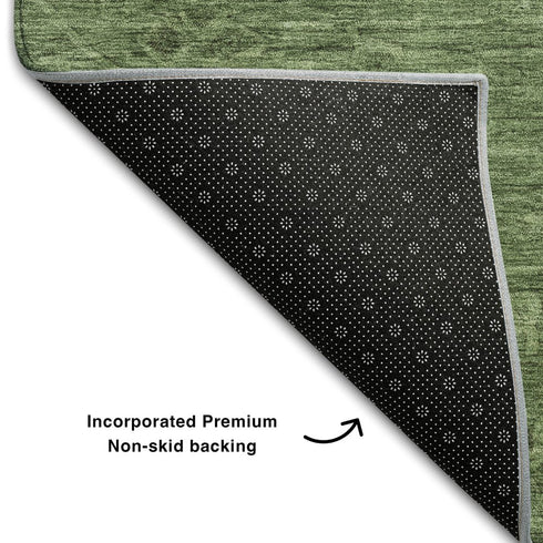 5' X 8' Fern Green And Emerald Medallion Washable Area Rug With UV Protection