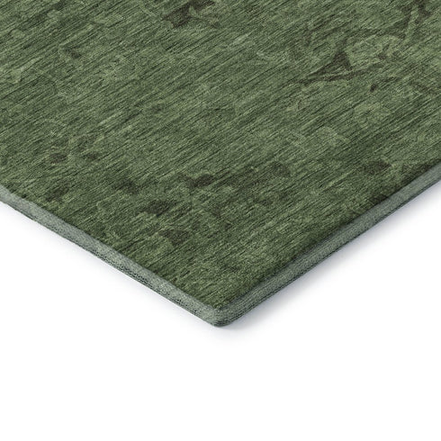 5' X 8' Fern Green And Emerald Medallion Washable Area Rug With UV Protection