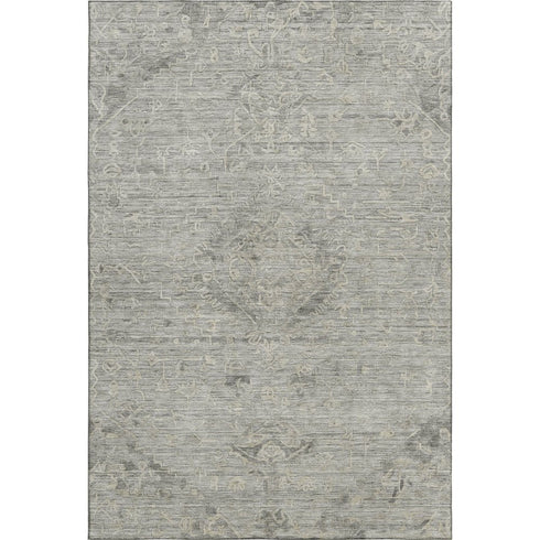 8' X 10' Pewter And Silver Medallion Washable Area Rug With UV Protection