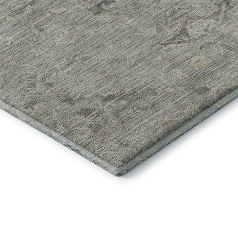 8' X 10' Pewter And Silver Medallion Washable Area Rug With UV Protection