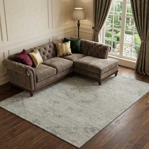 8' X 10' Pewter And Silver Medallion Washable Area Rug With UV Protection