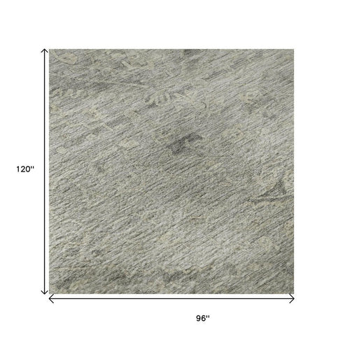 8' X 10' Pewter And Silver Medallion Washable Area Rug With UV Protection