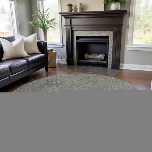 8' Sage And Beige Medallion Washable Round Rug With UV Protection