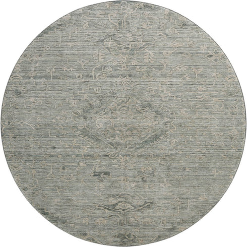 8' Sage And Beige Medallion Washable Round Rug With UV Protection