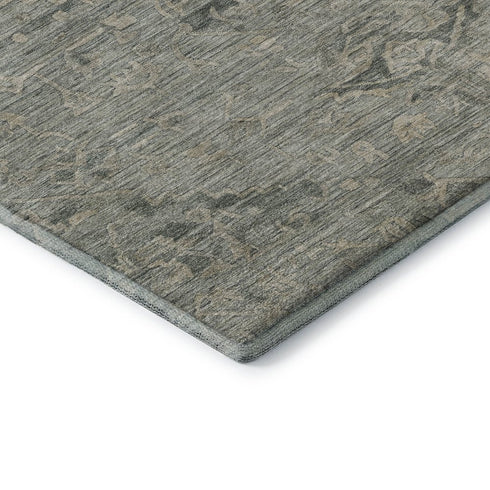 8' Sage And Beige Medallion Washable Round Rug With UV Protection