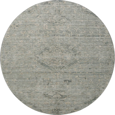 8' Sage And Beige Medallion Washable Round Rug With UV Protection