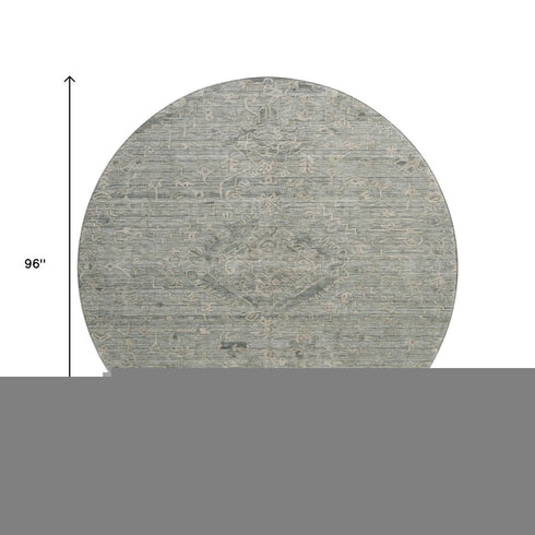 8' Sage And Beige Medallion Washable Round Rug With UV Protection