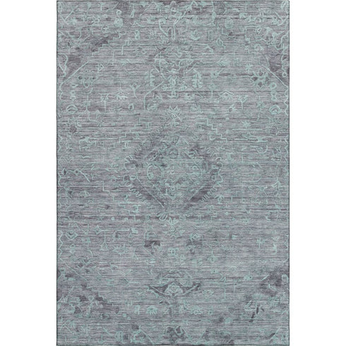 8' X 10' Teal And Gray Medallion Washable Area Rug With UV Protection