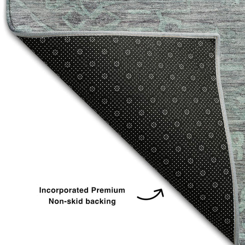 8' X 10' Teal And Gray Medallion Washable Area Rug With UV Protection