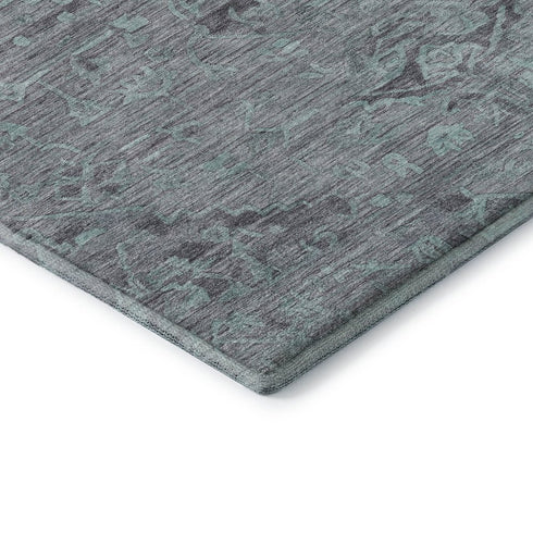 8' X 10' Teal And Gray Medallion Washable Area Rug With UV Protection