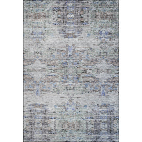 5' X 8' Taupe Blue And Gray Abstract Washable Area Rug With UV Protection