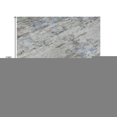 8' X 10' Taupe Blue And Gray Abstract Washable Area Rug With UV Protection