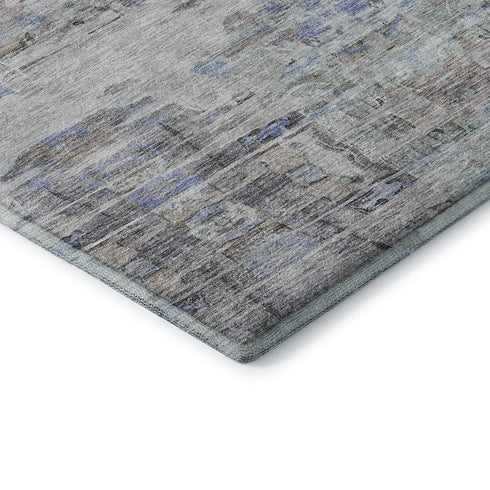 8' X 10' Taupe Blue And Gray Abstract Washable Area Rug With UV Protection