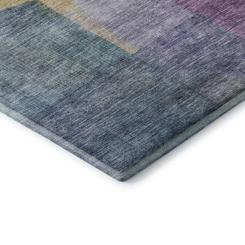 5' X 8' Blue Gold And Purple Abstract Washable Area Rug With UV Protection