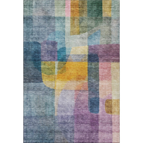 8' X 10' Blue Gold And Purple Abstract Washable Area Rug With UV Protection