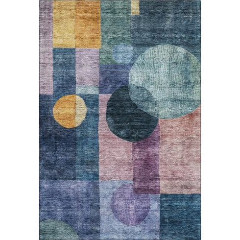 5' X 8' Blue Purple And Gold Geometric Washable Area Rug With UV Protection