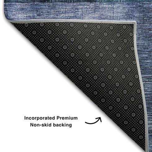 5' X 8' Blue Purple And Gold Geometric Washable Area Rug With UV Protection