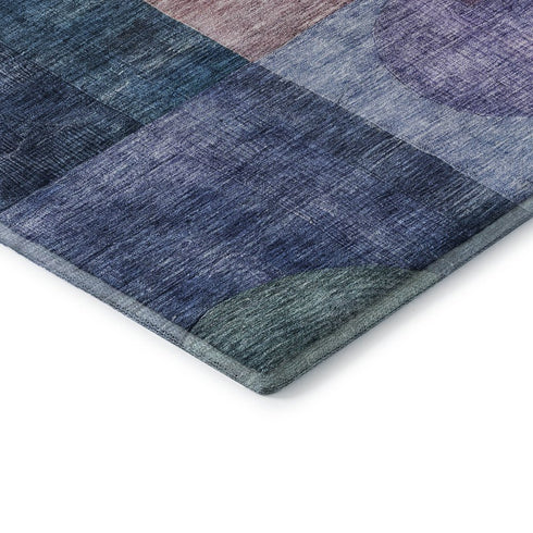 5' X 8' Blue Purple And Gold Geometric Washable Area Rug With UV Protection