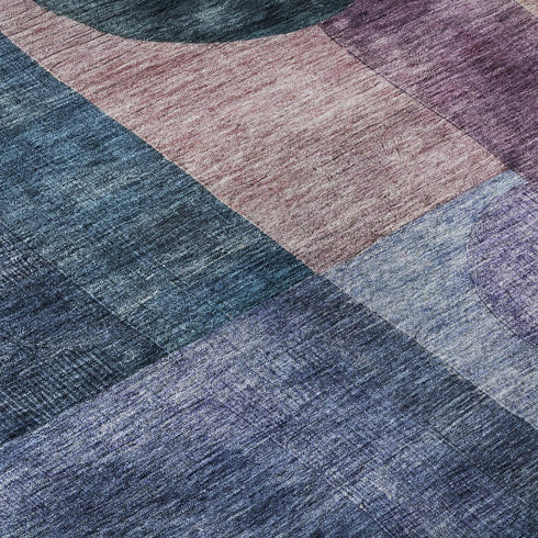5' X 8' Blue Purple And Gold Geometric Washable Area Rug With UV Protection