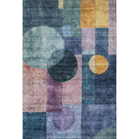 5' X 8' Blue Purple And Gold Geometric Washable Area Rug With UV Protection