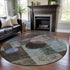 8' Brown Blue And Taupe Geometric Washable Round Rug With UV Protection