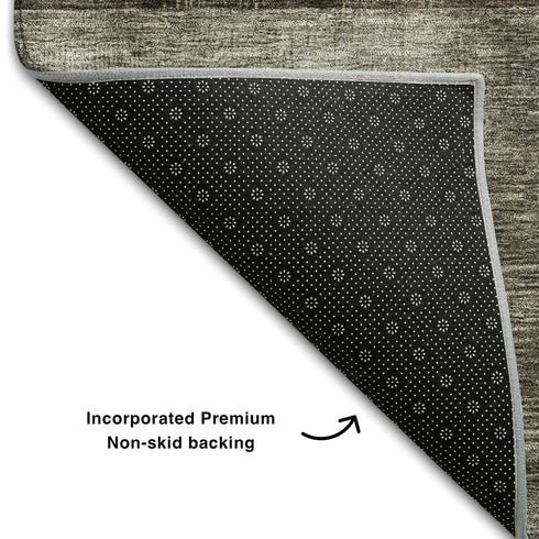 8' Brown Blue And Taupe Geometric Washable Round Rug With UV Protection