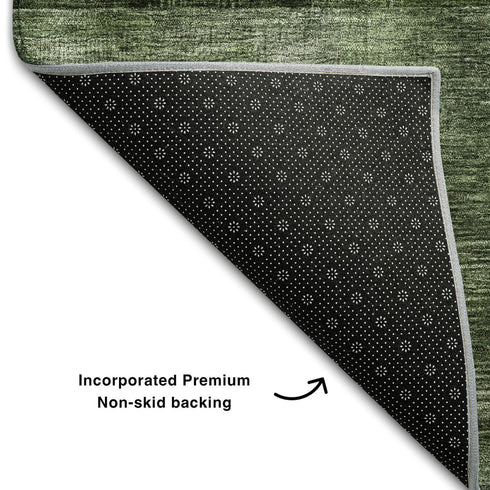 8' Fern Green Gray And Silver Geometric Washable Round Rug With UV Protection