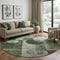 8' Fern Green Gray And Silver Geometric Washable Round Rug With UV Protection