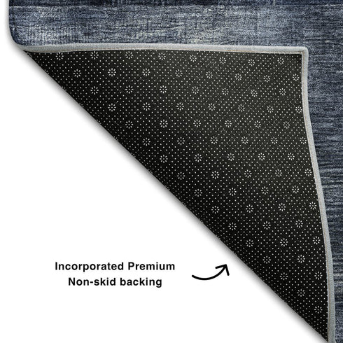 5' X 8' Navy Blue Silver And Charcoal Geometric Washable Area Rug With UV Protection