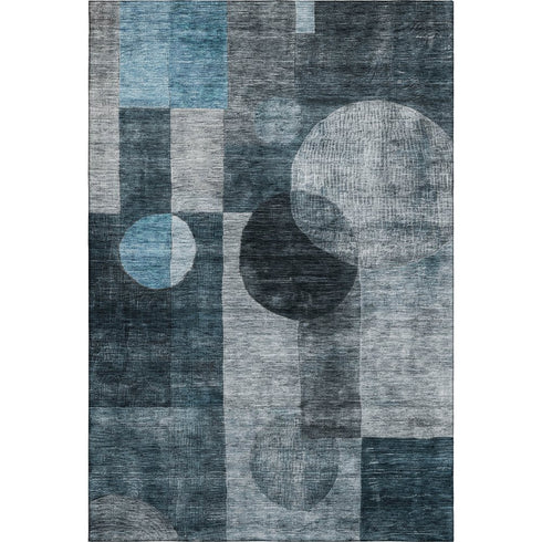 8' X 10' Teal Gray And Silver Geometric Washable Area Rug With UV Protection