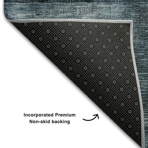8' X 10' Teal Gray And Silver Geometric Washable Area Rug With UV Protection