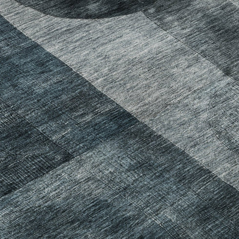 8' X 10' Teal Gray And Silver Geometric Washable Area Rug With UV Protection