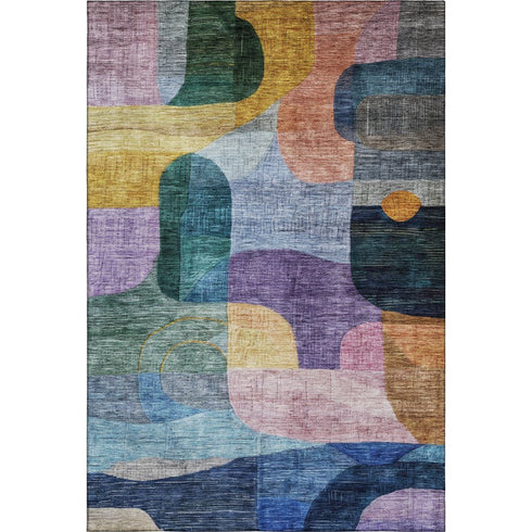 5' X 8' Blue Orange Pink And Purple Abstract Geometric Washable Area Rug With UV Protection