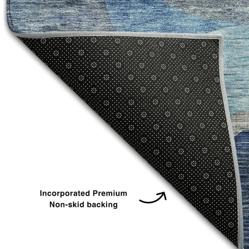 5' X 8' Blue Orange Pink And Purple Abstract Geometric Washable Area Rug With UV Protection