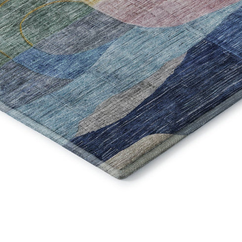 5' X 8' Blue Orange Pink And Purple Abstract Geometric Washable Area Rug With UV Protection