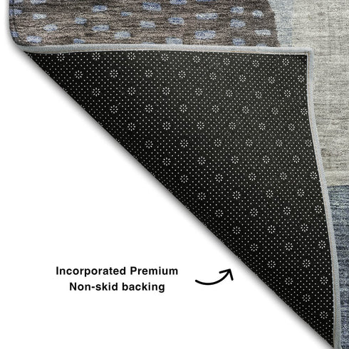 9' X 12' Blue Gray And Silver Geometric Washable Area Rug With UV Protection
