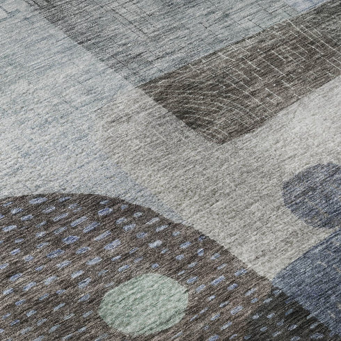 9' X 12' Blue Gray And Silver Geometric Washable Area Rug With UV Protection
