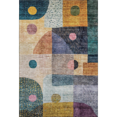 5' X 8' Green Teal Orange And Purple Geometric Washable Area Rug With UV Protection