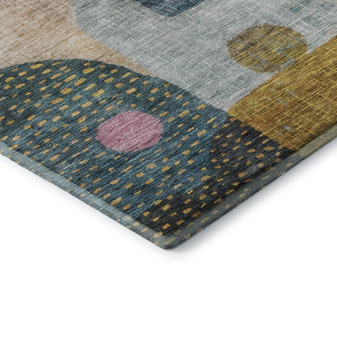 5' X 8' Green Teal Orange And Purple Geometric Washable Area Rug With UV Protection
