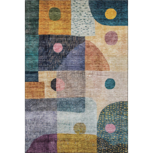 5' X 8' Green Teal Orange And Purple Geometric Washable Area Rug With UV Protection