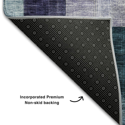 5' X 8' Blue Gold And Purple Abstract Geometric Washable Area Rug With UV Protection