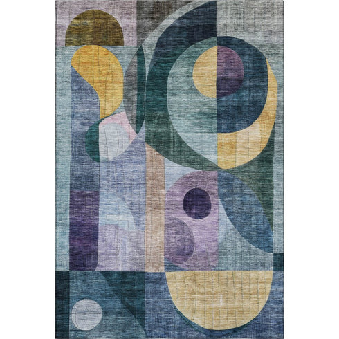 8' X 10' Blue Gold And Purple Abstract Geometric Washable Area Rug With UV Protection